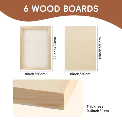 6 Pack Unfinished Blank Wood Panel Boards for Painting | 8 x 12inch Natural Wooden Painting Canvas for Oil, Acrylic Paint, Paint Pouring, DIY Art Crafts Projects - size: 8*12inch