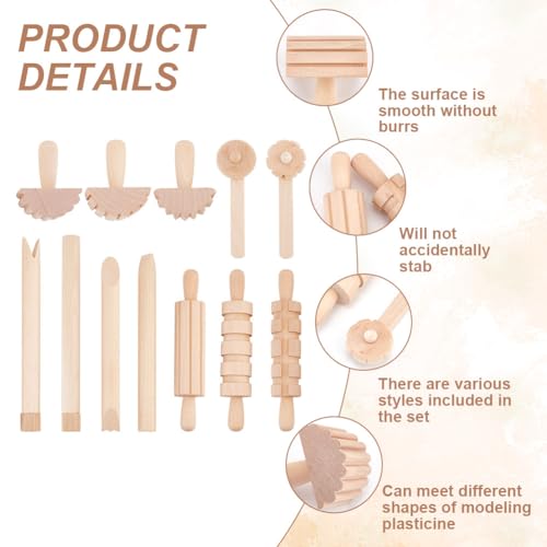OLYCRAFT 12pcs Clay and Dough Tools Play Accessories Includes Rollers Hammer Party Pack Wood Pottery Tools Stamps for Clay Art DIY Crafts Art Craft Activity Supplies