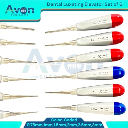 Color-Coded Dental Root Elevator Picks, Straight, 0.75mm, 1mm, 1.5mm, 2mm, 2.5mm, 3mm | Autoclave-Safe German Stainless Steel | 6PCS Bundle