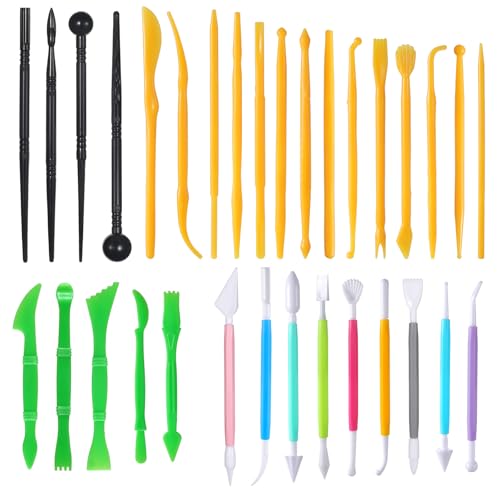 32Pcs Clay Sculpting Tools, Polymer Clay Art Tool Set Cake Decorating Hand Tools, DIY Plastic Pottery Tool Kit for Embossing Fondant Crafts
