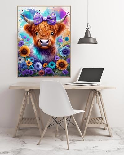askkqtx Highland Cow Diamond Art Kits for Adults 12x16 Inch - color: B18635