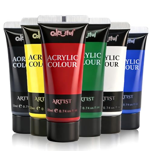 Colorful Basic Acrylic Paint Set, 6 Pack 0.74oz Tubes for DIY Crafts & Art - color: Basic Color