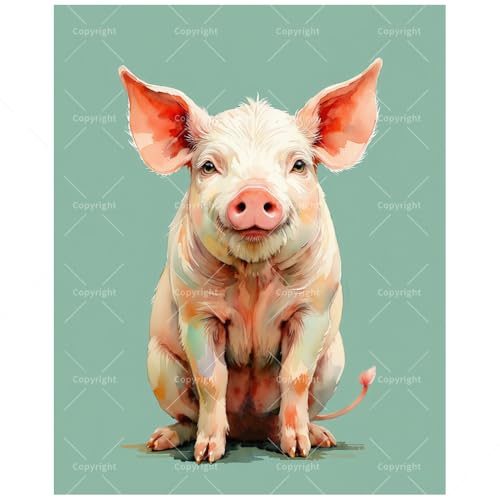 Farm Animal Paint by Numbers Kit for Adults - DIY Cute Pig with Green Background Painting on Canvas, Acrylic Paint Set for Beginners, Whimsical Art for Home Decoration or Gifts(8X12IN Framed) - color: HSX01110, size: 8X12IN Framed