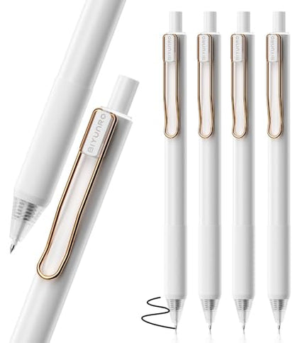 BIYUNRO Gel Pens - Black Ink 4pcs 0.5 mm Fine Point Smooth Writing Pen, Office School Supplies (White) - color: White