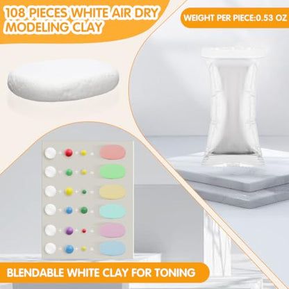 WinnerWhy 108 Pcs Air Dry Clay Bulk 57oz Air Dry Modeling Clay Soft DIY Ultra Light Modeling Clays Foam Magic Crafts for Sculpting Kids Gifts Party School Supplies for Crafts Artistic (White) - color: White