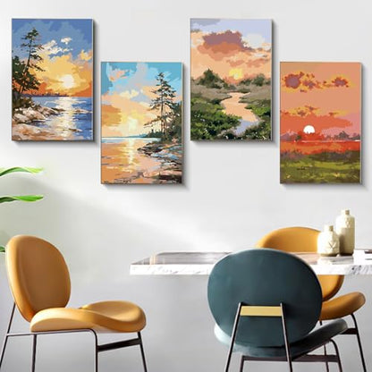 4 Pack Framed Paint by Numbers Kit for Adults with Wooden Easel 8x12 Inch - color: FOP4P-02