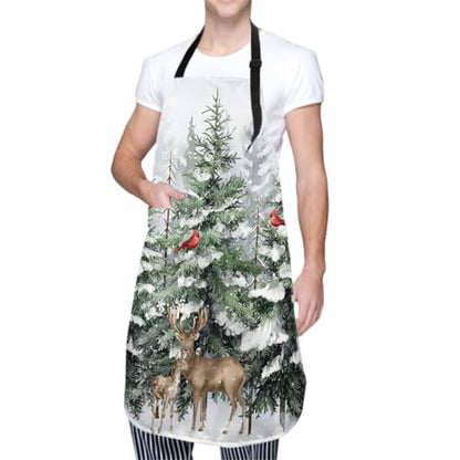 Imiss Waterproof Stain-Resistant Cooking Chef Aprons for Grill BBQ Baking 27 X 31 Inch - color: Winter Deer Forest
