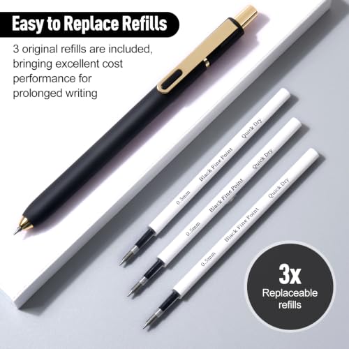 6Pcs Gel Pens-0.5mm Fine Point Black Ink with 3 Extra Refills, Soft Comfortable Grip,Smooth Fluent Writing,Retractable Design for Men Journal,Business Office and Nurse Note Taking(Black) - color: Black