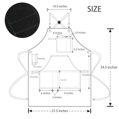 Professional Unisex Chef Apron – Cross-Back, Large Pockets, Water-Resistant Cotton Canvas - color: Black Canvas
