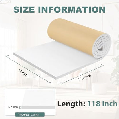 FONUNO Neoprene Foam Padding with Adhesive Closed Cell Foam, White | Self Adhesive Foam Sheets Neoprene Foam Roll Padding for Gaskets Liner Crafts DIY, 12" Wide x 118" Long x 1/2" Thick - color: White, size: 12" Wide x 118" Long x 1/2" Thick