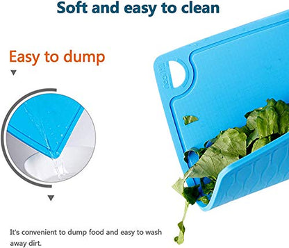 Liflicon Silicone Thick Cutting Boards Mats Set of 3pcs Foldable & Flexible Design Juice Grooves Easy Grip Handle Dishwasher Safe for Kitchen,BPA free Chif-Blue - color: Blue, size: 9.1"L x 7.1"W, 12.6"L x 9.1"W & 14.6"L x 10.4"W