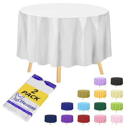 Premium White Plastic Table Cloth Disposable (2 Pack) Round Tablecloth (84in) Party Table Cloths Disposable, Perfect Table Cloth Round Cover for Any Table Up to 6 Feet - color: Fa2 - White, size: 2 PACK | Round | 84 Inch