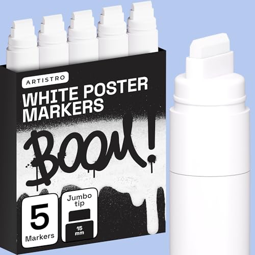 ARTISTRO White Paint Pens - Jumbo Tips - Set of 5 | Acrylic Paint Markers, Water-Based, For Rock, Glass, Ceramic, Wood, Tire, Fabric, Metal, Canvas, Marking, Painting - color: White, style: Jumbo Tip