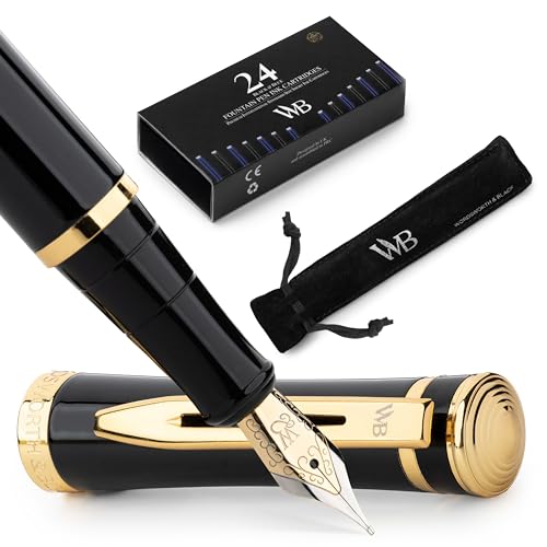 Wordsworth & Black Luxury Fountain Pen Set for Writing, Medium Nib, Black - color: Black Gold, style: Medium Nib