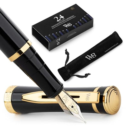 Wordsworth & Black Luxury Fountain Pen Set for Writing, Medium Nib, Black - color: Black Gold, style: Medium Nib