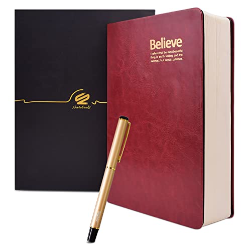 SAYEEC Classic Vintage Soft Faux Leather Cover , 360 Sheets 720 Pages Thick Lined Paper Notebook Memo Journal Notepad Diaries Drawing Sketchbook - color: Dark Red A5