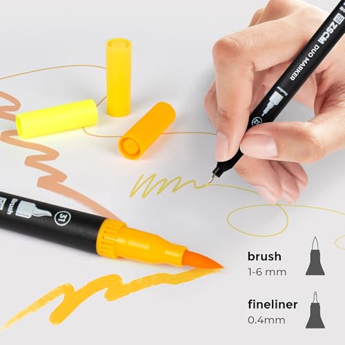 ZSCM QUALITY DECIDES THE FUTURE Yellow Duo Tip Marker Pens, 12 Fine & Brush Tip Pen For Adult Coloring Books - color: 12 Yellow