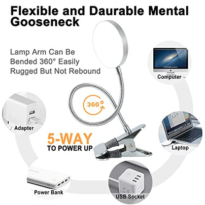 LiFMIRA Clip on Lamp Reading Light 5 Color Modes 10 Brightness 8W Silver | 66 LED Eye Caring Metal Clamp Light Gooseneck Clip on Light for Bed Headboard Desk Video Conferencing Make up - color: Silver