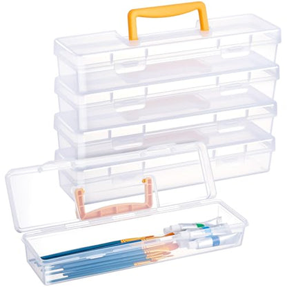 5 Pack Paint Brush Storage Box Portable 13" Long Paintbrush Drawing Tools | Clear Paint Brush Container Case with Handle, Pencils Organizer Holder for Artist Craft Art School Supplies