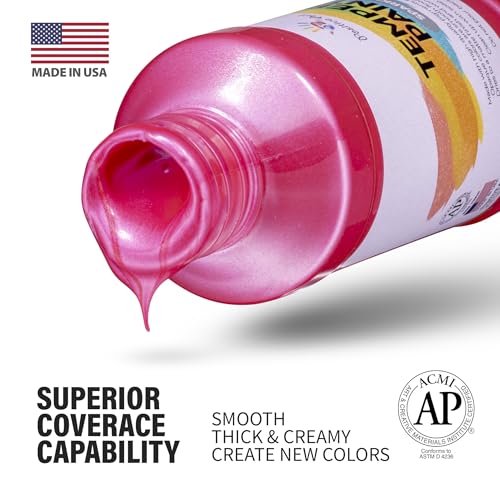 Washable Tempera Paint Set – 6 Colors, 4 fl oz Bottles, Non-Toxic Kid-Safe School & Craft Paint, Easy Cleanup, Thick Creamy Coverage, Classroom Art Supplies, Made in USA (Pearlescent) - color: Pearlescent