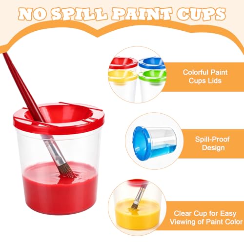 24 Pcs No Spill Paint Cups with Lids for Kids Paint Water Cup for Painting Spill Proof Paint Containers for Art Classrooms Crafts Supplies