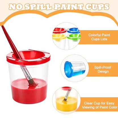 24 Pcs No Spill Paint Cups with Lids for Kids Paint Water Cup for Painting Spill Proof Paint Containers for Art Classrooms Crafts Supplies