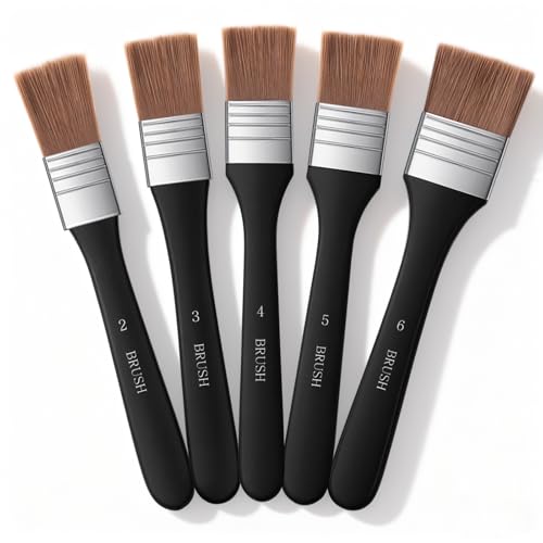5 Size Wide Flat Paint Brushes, Acrylic Craft, Soft Nylon | Varnish Brush Paintbrush Sets, For Oil Canvas Gesso