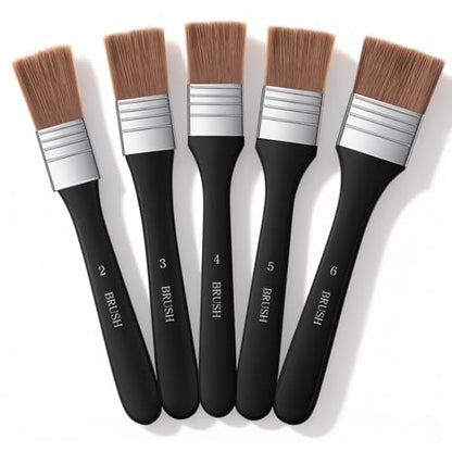 5 Size Wide Flat Paint Brushes, Acrylic Craft, Soft Nylon | Varnish Brush Paintbrush Sets, For Oil Canvas Gesso