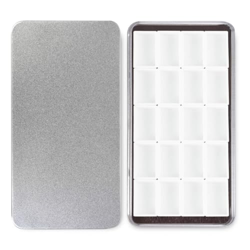 20Pcs Full Pans Watercolor Tin Palette Paint Case with Magnetic Stripe | Metal Art Paint Mixing Tray,3ml Empty Full Pans,Portable Empty Paint Box for DIY Watercolor Oils Acrylics Drawing,Silver - color: Silver