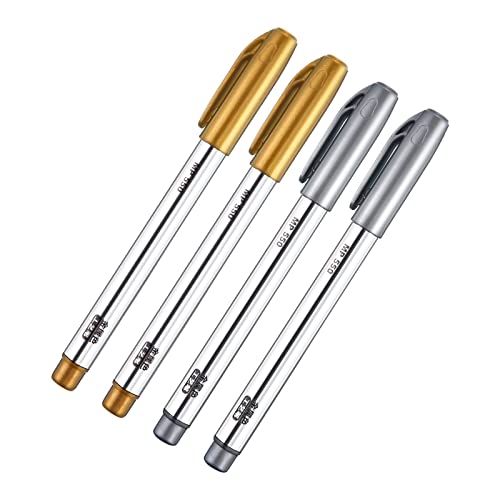 Gersoniel 4 Pack Gold Silver Metallic Marker Pens, Permanent Paint Pens | 1.5mm Fine Point Tip, Metallic Paint Pen, for Christmas DIY Crafts Painting Paper Cards Writing Signature Lettering - size: 1 Count (Pack of 4)