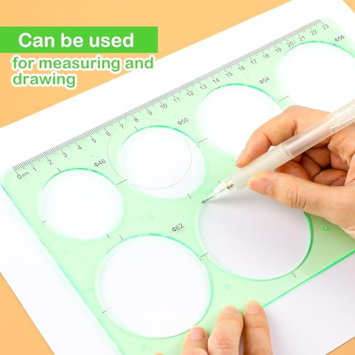 2Pcs Circle Template for Drawing Drafting, Geometric Circle Ruler | Round Drawing Painting Templates Plastic Transparent Ruler for School Office Supplies