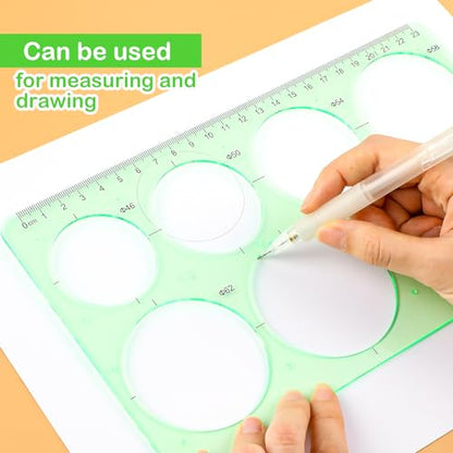 2Pcs Circle Template for Drawing Drafting, Geometric Circle Ruler | Round Drawing Painting Templates Plastic Transparent Ruler for School Office Supplies