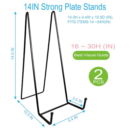 2PCS Iron Plate Stands for Display 14 Inch, Large Metal Heavy Duty Display | Solid Black Iron Table Top Easel Holder, Perfect for Large Plates, Platters, Picture Frames, Signs, and Posters - size: 2PCS 14IN