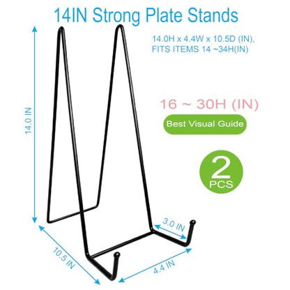 2PCS Iron Plate Stands for Display 14 Inch, Large Metal Heavy Duty Display | Solid Black Iron Table Top Easel Holder, Perfect for Large Plates, Platters, Picture Frames, Signs, and Posters - size: 2PCS 14IN