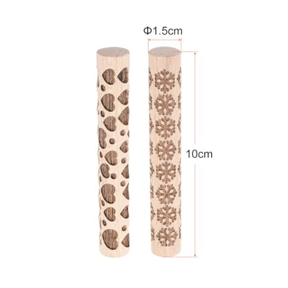 HARFINGTON 2pcs Wood Clay Roller 4"Snowflake Heart Pattern Rolling Pins Pottery Tools Wood Grain Texture Rollers for Clay Baking Dough Playdough DIY - style: Snowflake + Heart