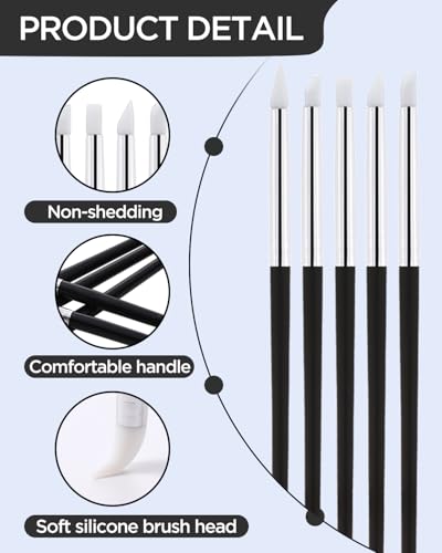 EORTA 15 Pack Silicone Paint Brushes for Crafts, 5 Shapes Head, Rubber Paint Pens for Sculpting Pottery Handicraft Nail Art Artwork Gouache Acrylic Paints, 0.11inch, 0.20inch, 0.31inch