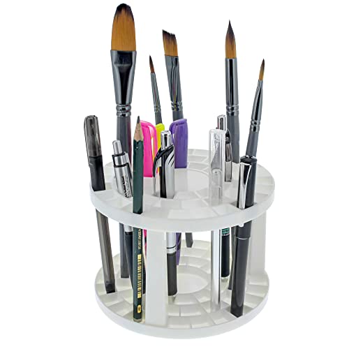 U.S. Art Supply Plastic Artist Round 50 Hole Paint Brush Holder & Organizer | Holds Paintbrushes, Makeup Cosmetic Brushes, Pencils, Pens, Markers, Art Tools, Desk Stand - Students, Teachers - size: 50 Hole