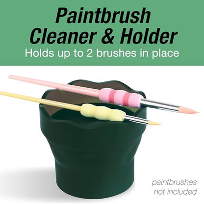 Faber-Castell Clic & Go Artist Water Cup, Dark Green - Travel-Friendly Collapsible Brush Cleaner Tool with Brush Stand, Scalloped Rim, Non-Slip Base, Portable Palette & Rinser - size: 1 Count (Pack of 1), style: Dark Green
