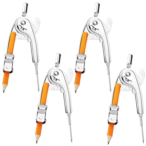 SAYAYA 4 Pieces Compass for Geometry with Pencil, Metal Geometry Drawing Tool Compass for Math Student Classroom School Office Woodworking Art Drawing - color: 4 Pack