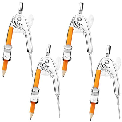 SAYAYA 4 Pieces Compass for Geometry with Pencil, Metal Geometry Drawing Tool Compass for Math Student Classroom School Office Woodworking Art Drawing - color: 4 Pack