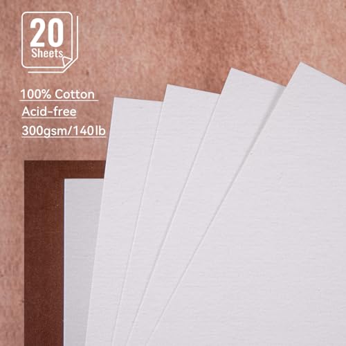 Lightwish Watercolor Sketchbook,100% Cotton Acid Free Watercolor Journal,300gsm/140lb Cold Press Watercolor Paper for Artists,Adults,Students,20 Sheets,9.25 * 6.3 Inches - color: Vintage Deep Brown