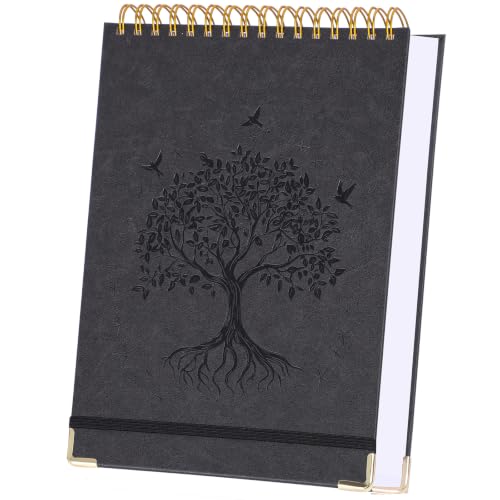Blank Notebook Journal, Hardcover Sketchbook, 300 Page No Bleed Thick Paper | Spiral Notebook A5, Art Embossed Leather Unlined Sketch Pad for Women Men Kids Smooth Journaling Sketching Gifts, Lay Flat - color: Black, size: A5 (8.5” x 5.5”)
