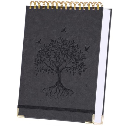 Blank Notebook Journal, Hardcover Sketchbook, 300 Page No Bleed Thick Paper | Spiral Notebook A5, Art Embossed Leather Unlined Sketch Pad for Women Men Kids Smooth Journaling Sketching Gifts, Lay Flat - color: Black, size: A5 (8.5” x 5.5”)
