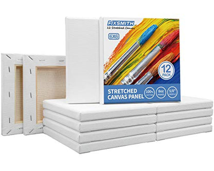 FIXSMITH Stretched Canvas for Painting - 6x6 White Canvas Bulk Pack of 12,Primed,100% Cotton,5/8 Inch Profile of Super Value Pack for Acrylics,Oils & Other Painting Media. - size: 6"x6"