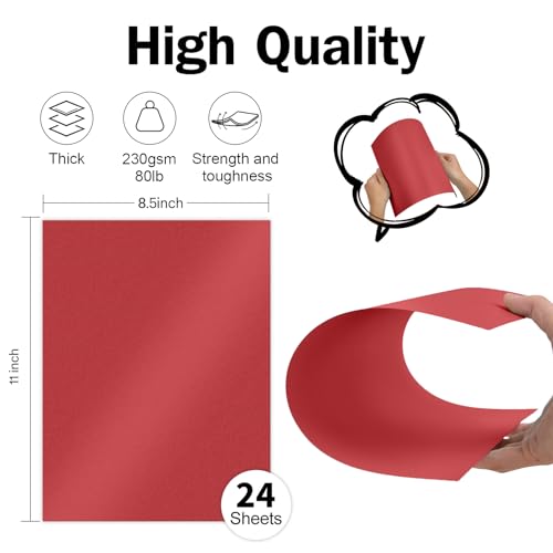 Red Shimmer Cardstock 8.5 x 11 Red Paper | Goefun 24 Sheets 80lb Red Card Stock Printer Paper for Christmas, Invitations, Certificates, Valentines Day, Card Making - color: red