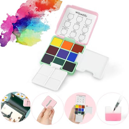 Woomer 9-Color Travel Watercolor Pan Set for Beginners & Sketch Artists