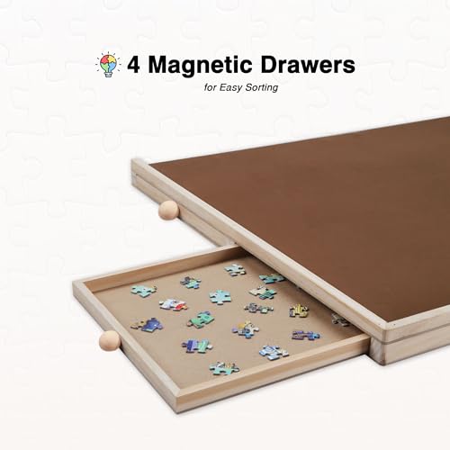 Tilting Puzzle Board with Drawers and Cover, 1000 Piece, 30" x 22", Portable Wooden Jigsaw Puzzle Table for Adults and Kids, 4 Drawers - size: 1000 Tilting Puzzle Board