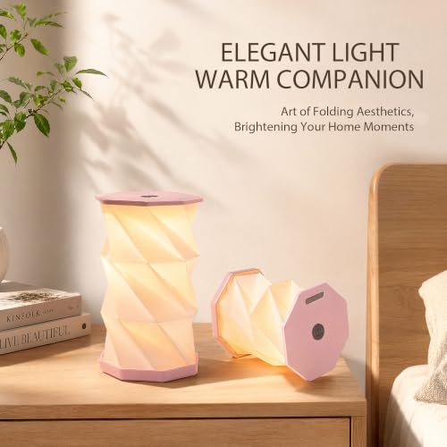 Portable Foldable Table Lamp, Japanese Gift, Paper Lantern Lights | Touch Control Dimmable Lamp with 3 Adjustable Heights, Rechargeable Warm Light, Travel Gifts for Women Men Couples (Pink) - color: Pink