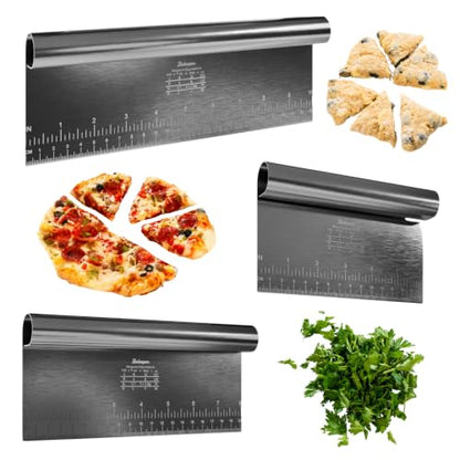 Bakerpan Stainless Steel Heavy Duty Dough Cutter, 3 Size Set - Metal Bench Scraper Kitchen Utensils, Chopper, Pizza and Pastry Cutter Tool, 10, 8, 6 Inch