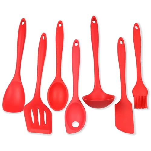 Chef Craft 42077 7 Piece Silicone Kitchen Tool and Utensil Set, Red - color: Red, size: 7 Piece Set